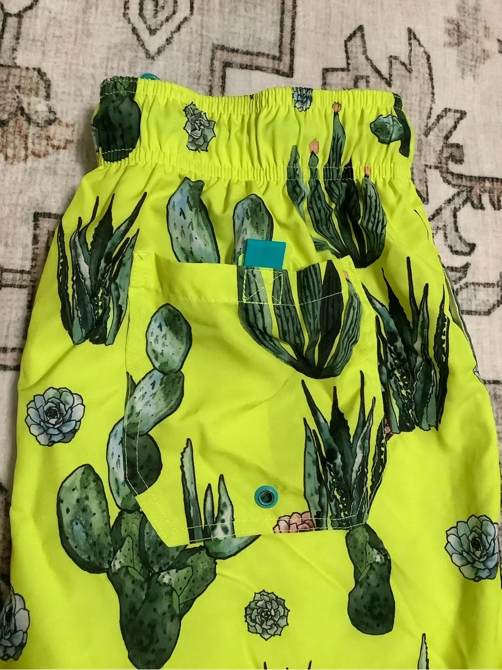 George Neon Yellow Cactus Print Men’s Swim Trunks